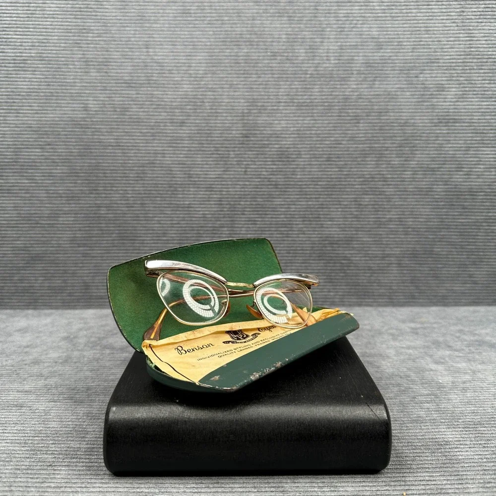 Vintage 50s Shuron Cat Eye Glasses Gold Copper Browline Frames 5 1/4 LO